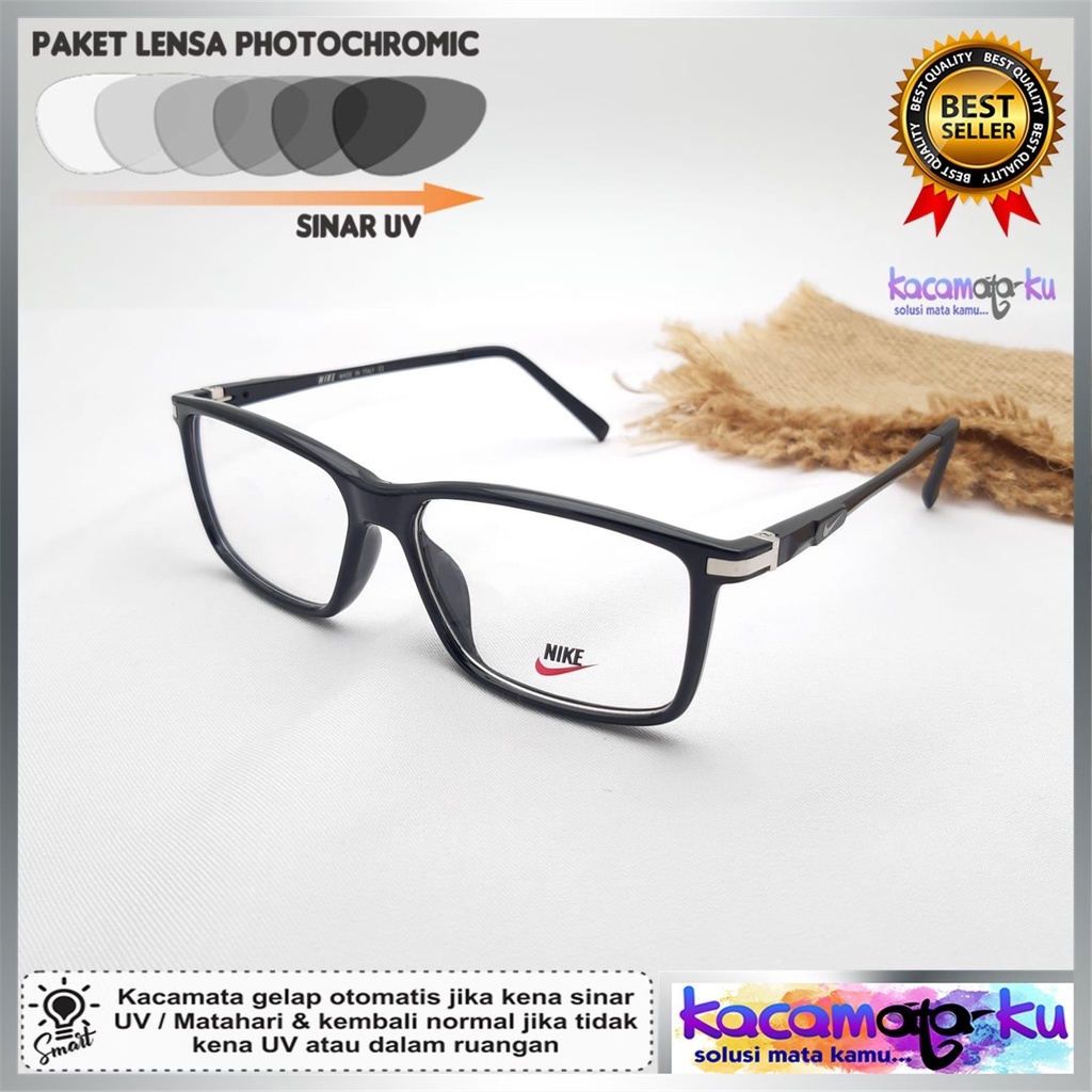 Kacamata Minus Pria Sporty Nike Photocromic Blueray Antiradiasi Pria Fashionable