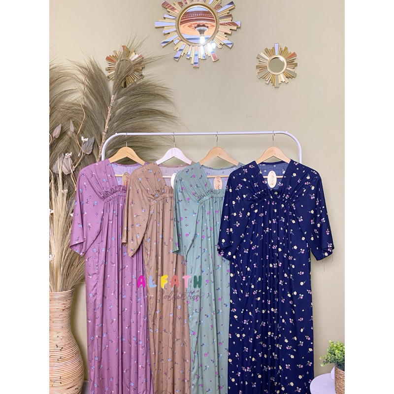 Daster Fuji Kerut Dada Rayon Motif Bunga Lengan 3/4
