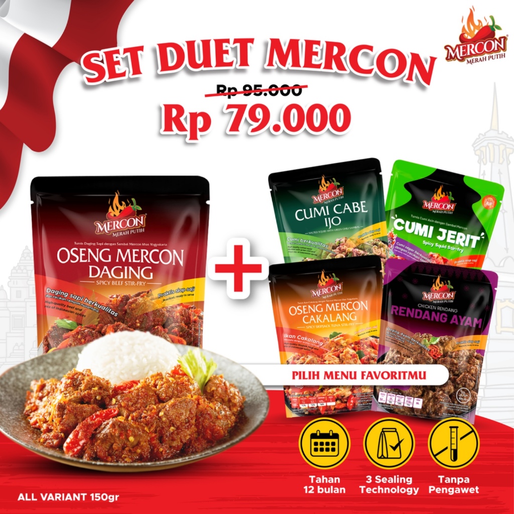 

Mercon Merah Putih - Set Duet Mercon || OSENG MERCON DAGING + (Cumi Jerit/ Cumi Cabe Ijo/ Oseng Mercon Cakalang/ Rendang Ayam)