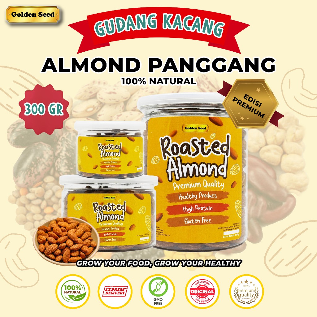 

[EDISI PREMIUM] KACANG ALMOND PANGGANG 300 GRAM - ROASTED ALMOND 300 GR