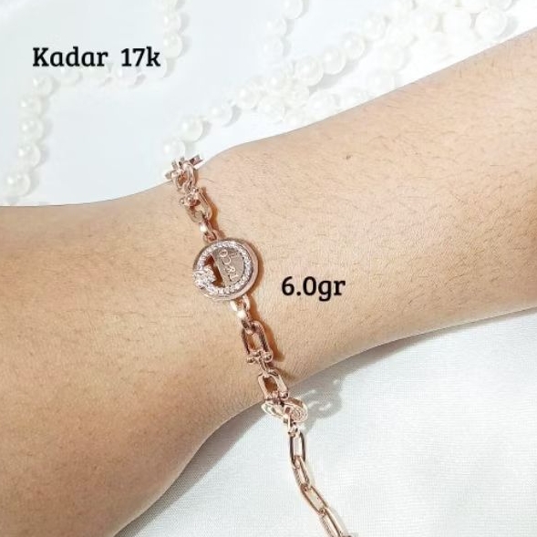 Gelang rantai emas tua variasi bulat permata 750