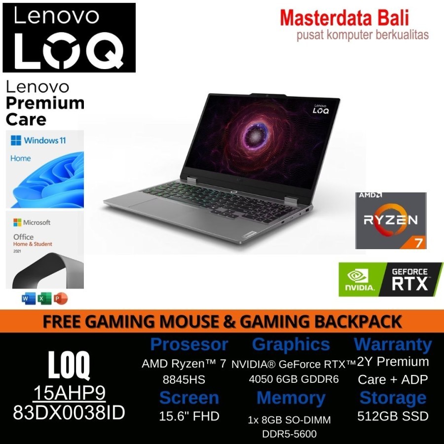 Laptop Lenovo LOQ AMD R7 8845HS 8GB 512SSD RTX405 83DX0038ID
