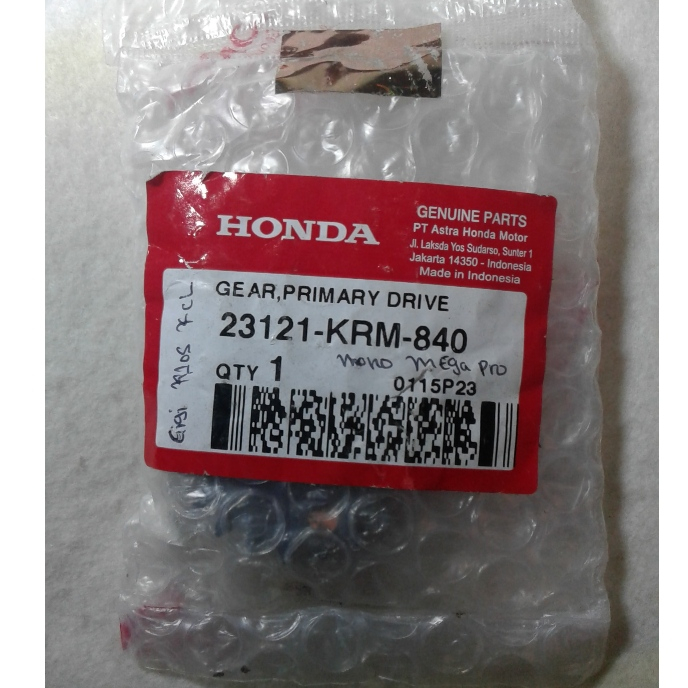 23121KRM840 GEAR PRIMARY DRIVE  GIGI KLOS KECIL MONO MEGAPRO ORIGINAL 100% HONDA