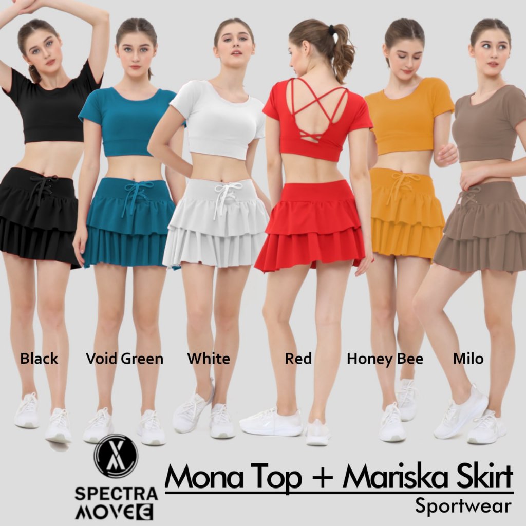 Baju senam wanita MONA TOP rok senam MARISKA SKIRT rok celana senam zumba rok aerobic setelan rok ba