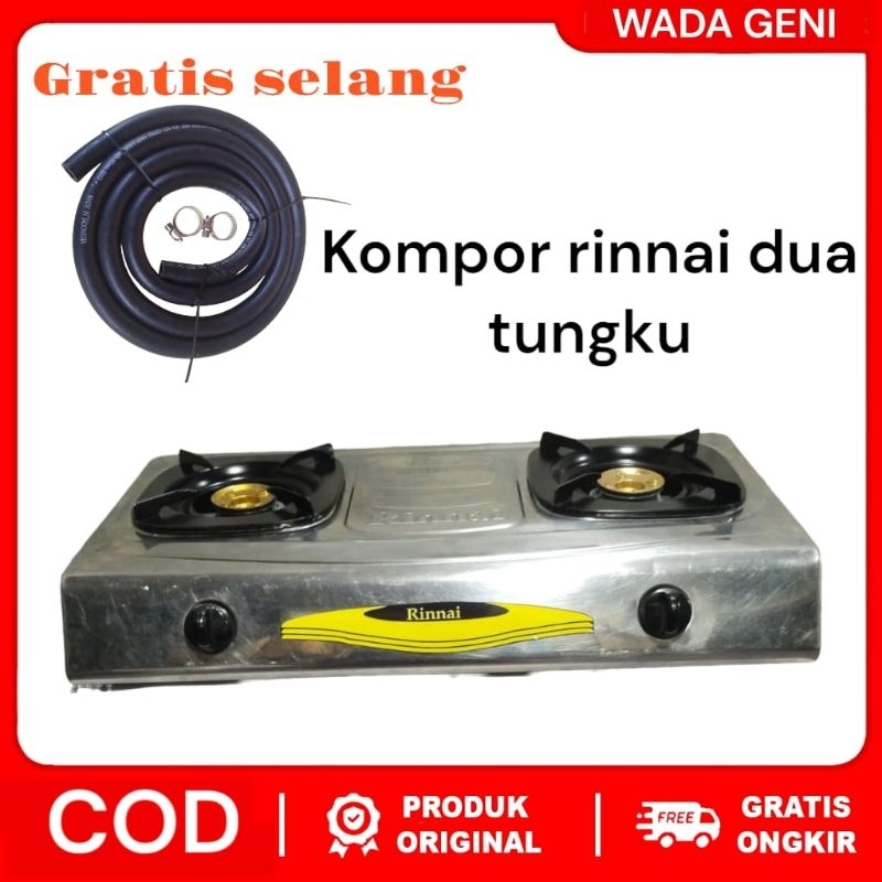 KOMPOR GAS RINNAI DUA TUNGKU/KOMPOR GAS DUA TUNGKU/KOMPOR GAS GRATIS SELANG stainless