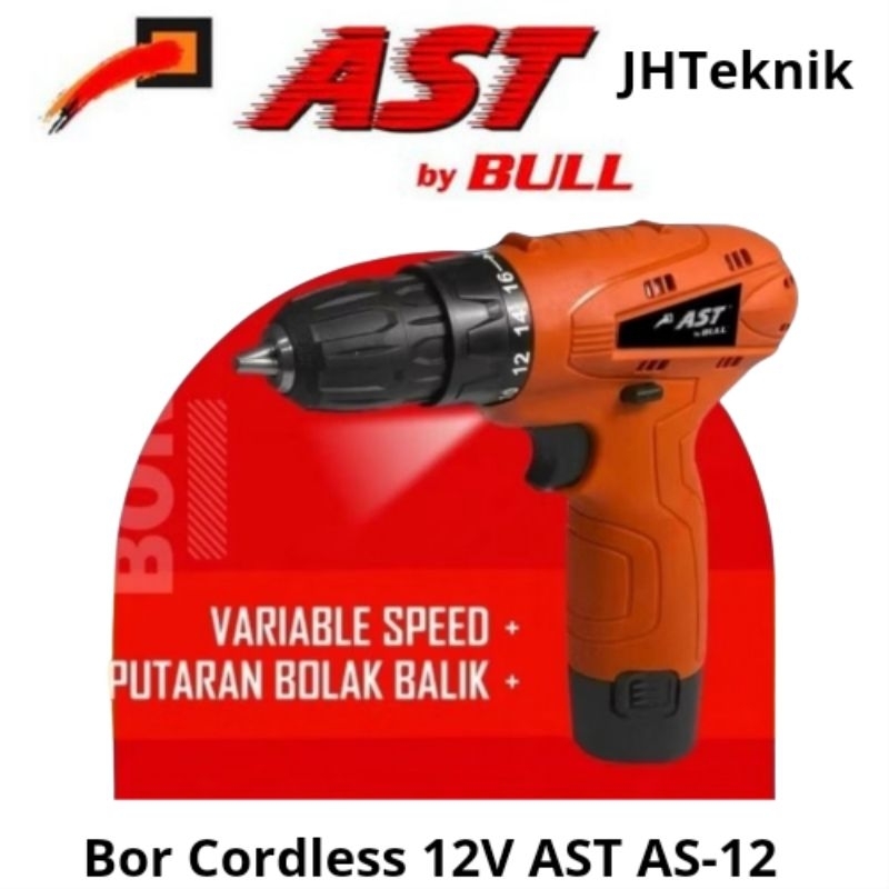 JHTeknik Mesin Bor Cordless 12volt AST AS-12/Cordless Drill 12volt AST