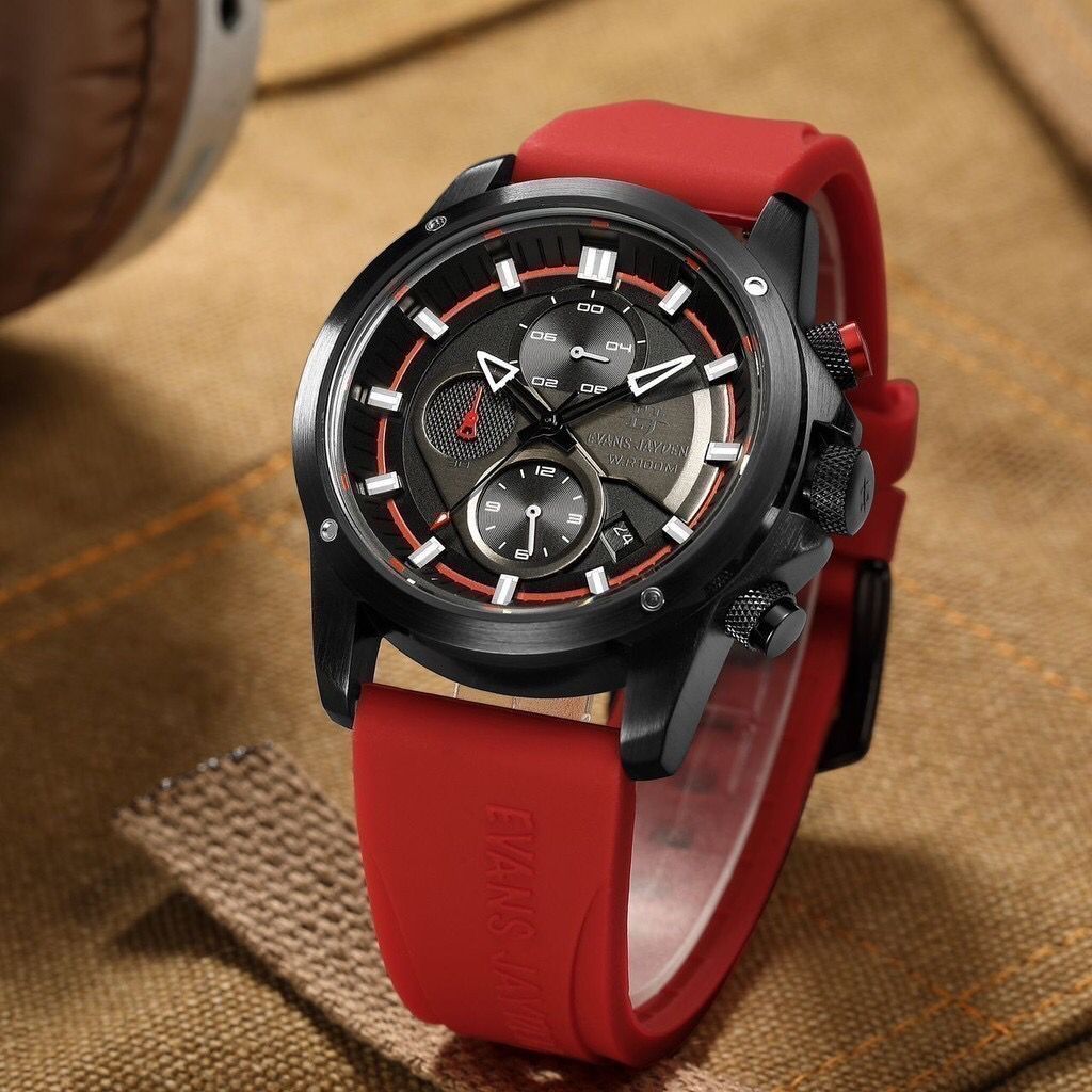 EVANS JAYDEN 9589 RUBBER JAM TANGAN PRIA KACA SAPPHIRE WATER RESIST BISA COD