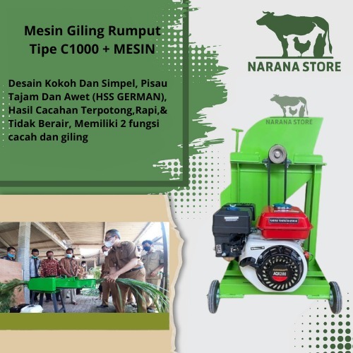 Mesin Pencacah Rumput Gajah Pakan Ternak C1000 Dengan Mesin