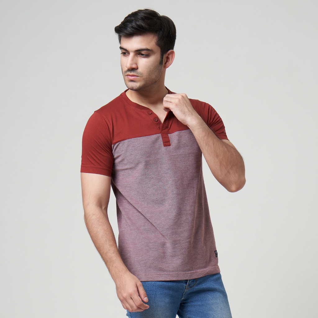MCB T-shirt Pria V-neck Button Basic Polos Kaos Cedrik Syrah / Ripple Green | 0103024.04024
