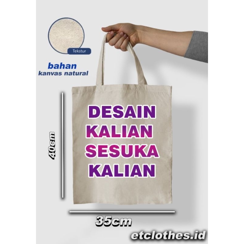 

custome totebag kanvas natural sablon dtf bebas desain tanpa batas