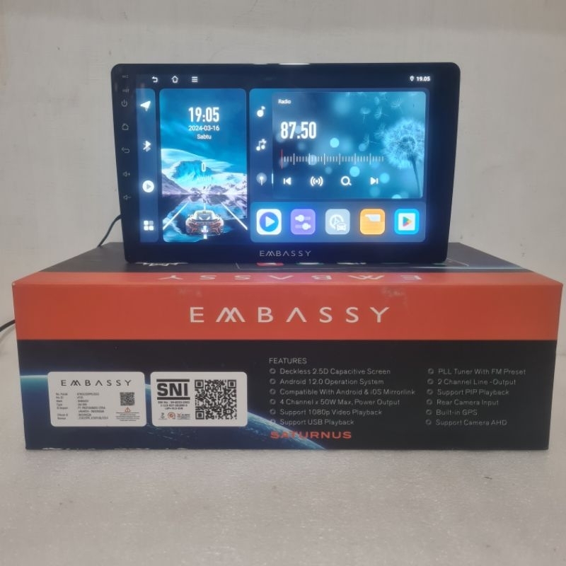 head unit Android 9 inch embassy ram 6/128 layar QLED