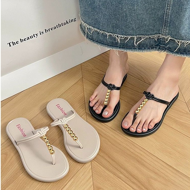 Sandal Jepit Wanita Karet Jelly Import Model Tali T Thong Silver List Bahan Ringan Sol Anti Slip