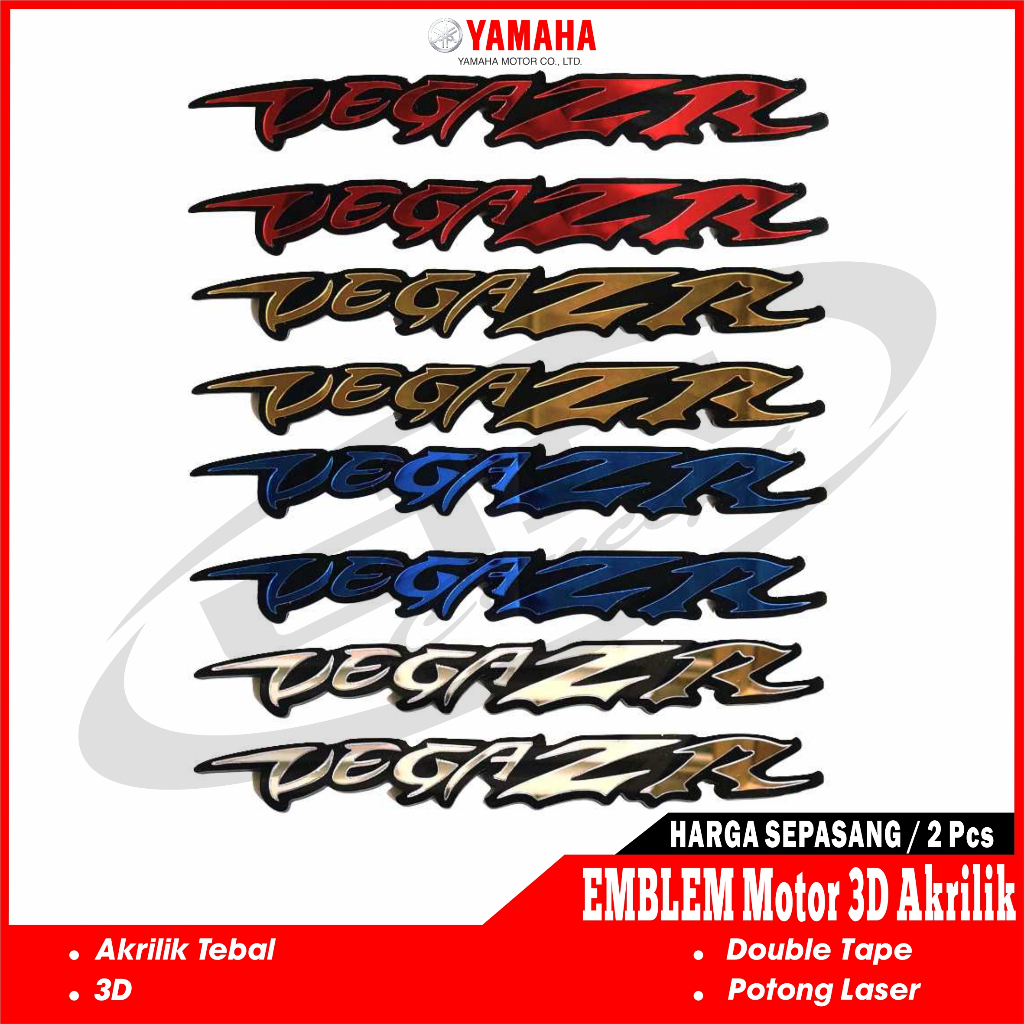Emblem Logo yamaha Vega ZR Motor 3D Timbul Akrilik Variasi Modip sepasang