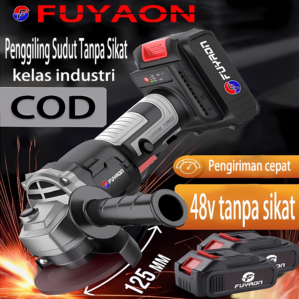 COD✅Gerinda Baterai Brushless 48v Mesin Gerinda Cordless Angle Grinder Tangan FUYAON Multifungsi Unt