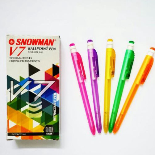 

CUCIGUDANG PEN PULPEN SNOWMAN V7 WARNA WARNI 12 PCS