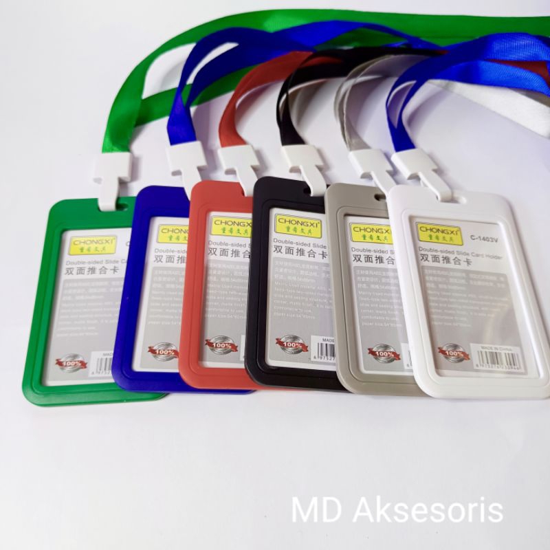 

Tempat Kartu Id Card Plastik Sliding 2 Sisi BeningTransparan Holder Id Card Plastik Sliding Plus Tali Lanyard Id Card 1,5cm