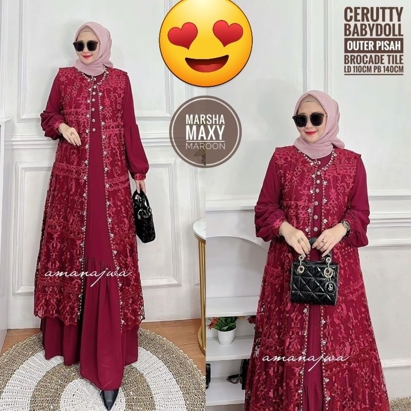 Marsha brukat maroon Baju gamis brukat wanita terbaru dress kondangan seragaman bridesmaids