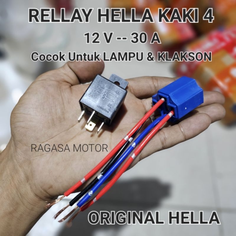 RELAY HELLA Lampu Klakson Kaki 4 12V 30A Set Soket Keramik Original