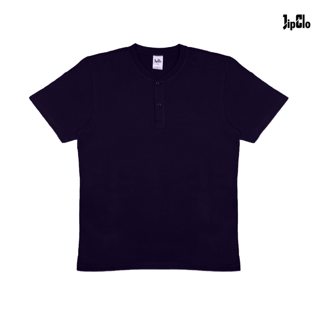 JipClo Kaos Henley James Kerah Kancing Navy Cotton 24s