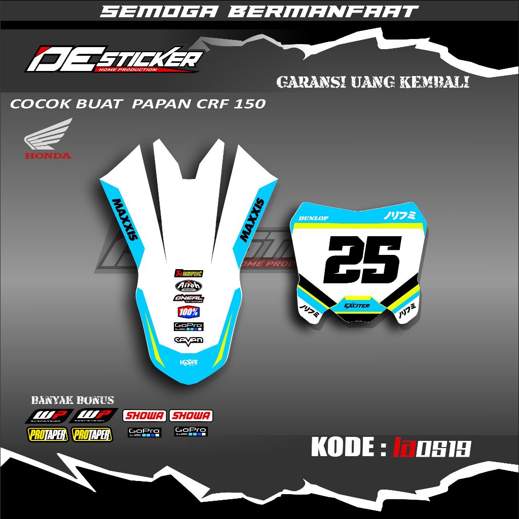 Stiker Papan Dan Stiker Spakbor CRF 150 L Warna Dasar Putih Desaign Simpel Keren LA0519