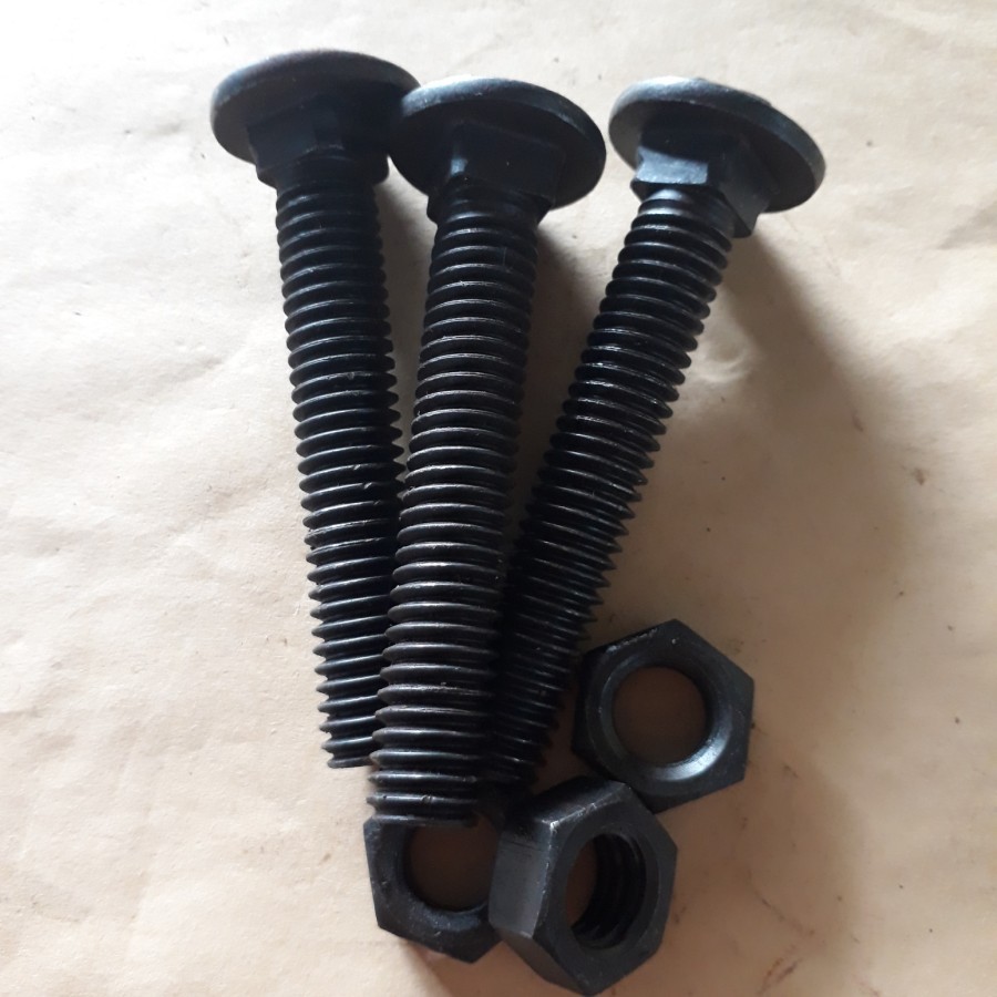 Baut + Mur CB 1/4x3/(Inchi)/Panjang 7,5cm/(Per 20 Pcs)/Baut Payung Hitam/Kunci 10