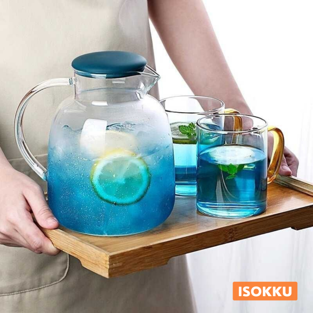 ISOKKU Teko Kaca Teh Pitcher Tahan Panas Api Borosilicate 1800ml