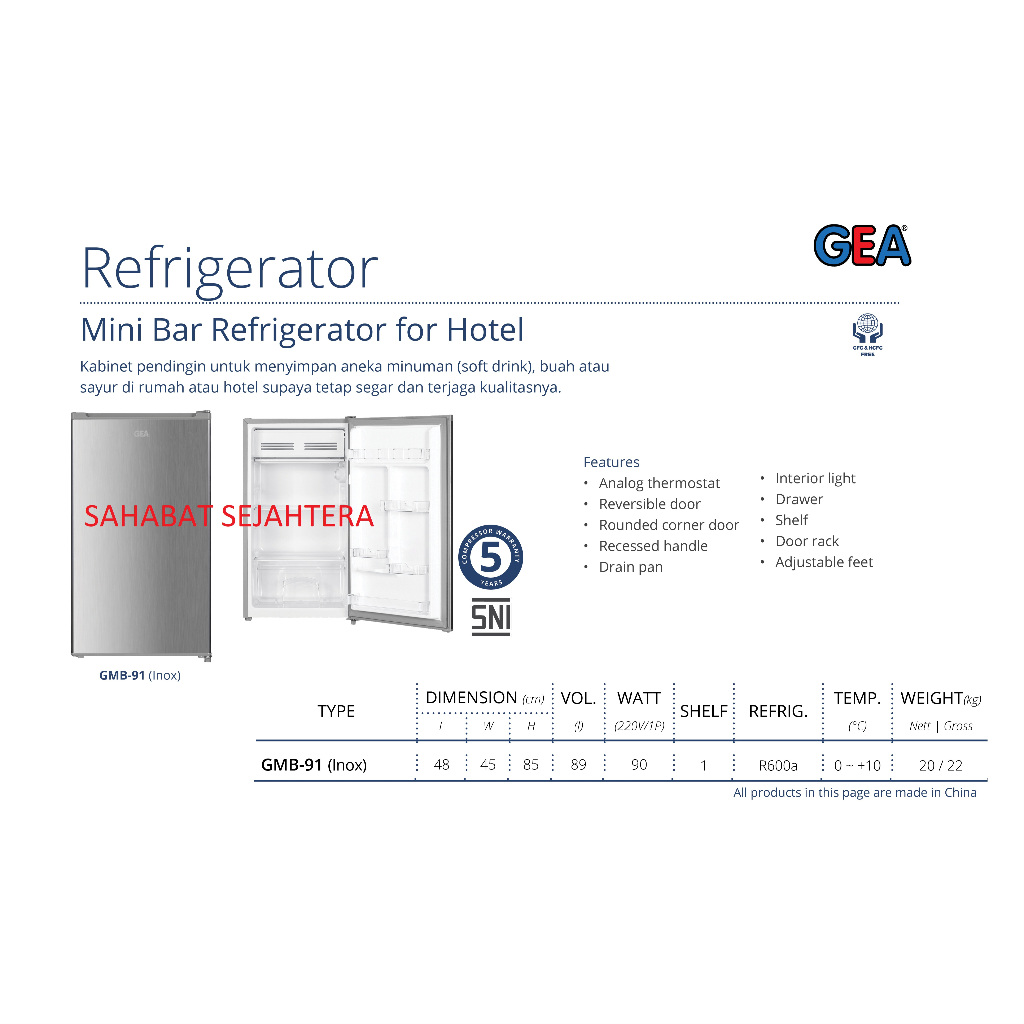 GEA Mini Bar Refrigerator GMB-91 Matt Grey & Inox Kulkas 1 Pintu