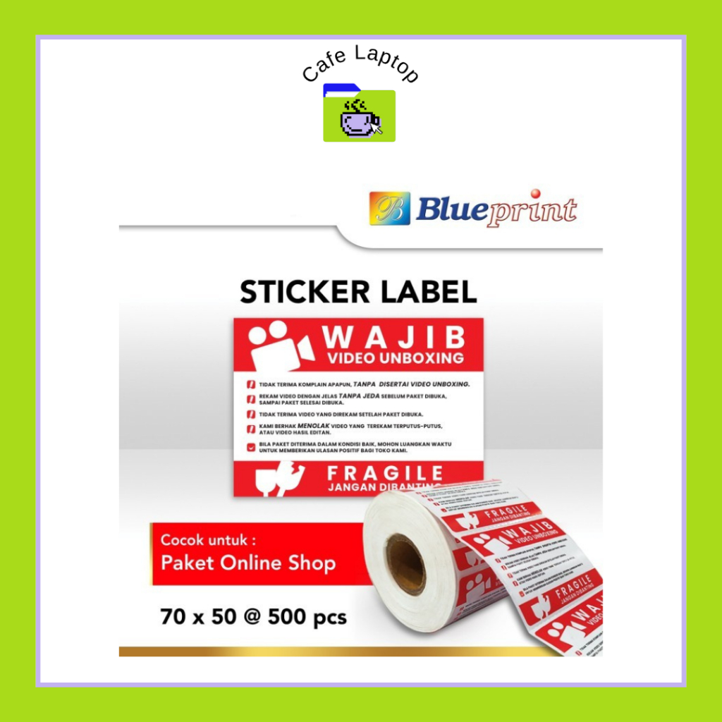 

Label Sticker Unboxing Fragile BLUEPRINT 70x50 mm isi 500 1 Roll