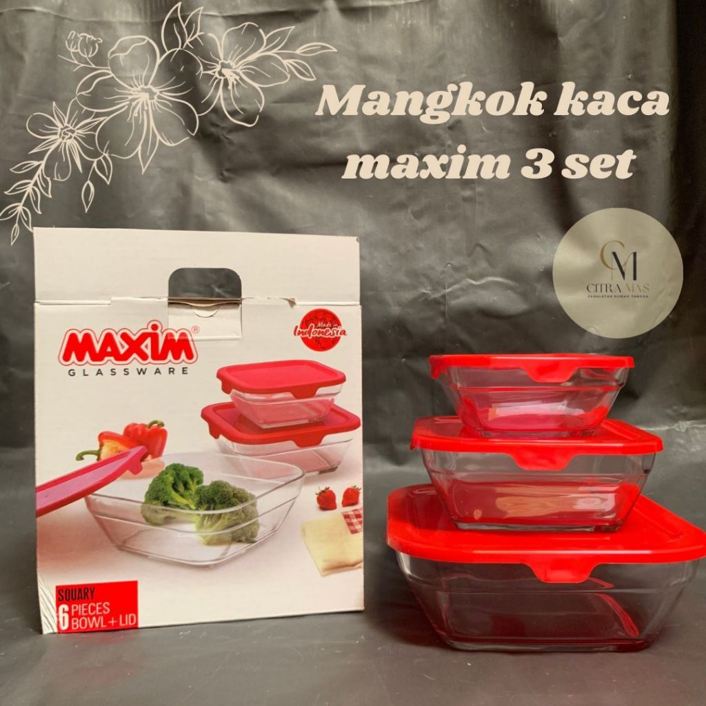 MAXIM Mangkok Kaca Tutup 1 Set | Glass Bowl Set Maxim