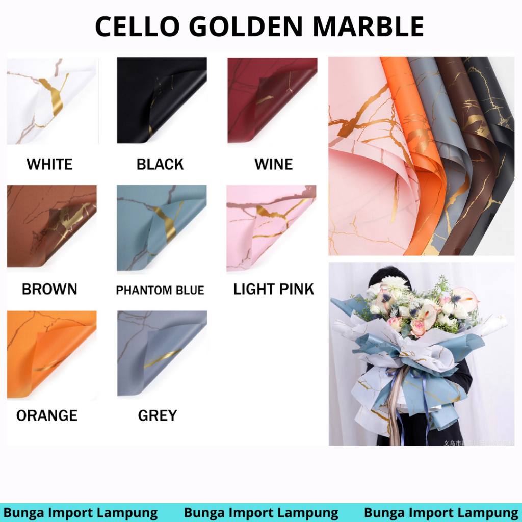 

( Pack ) Kertas Buket Cellophane Golden Marble/Flower Wrapping Marmer
