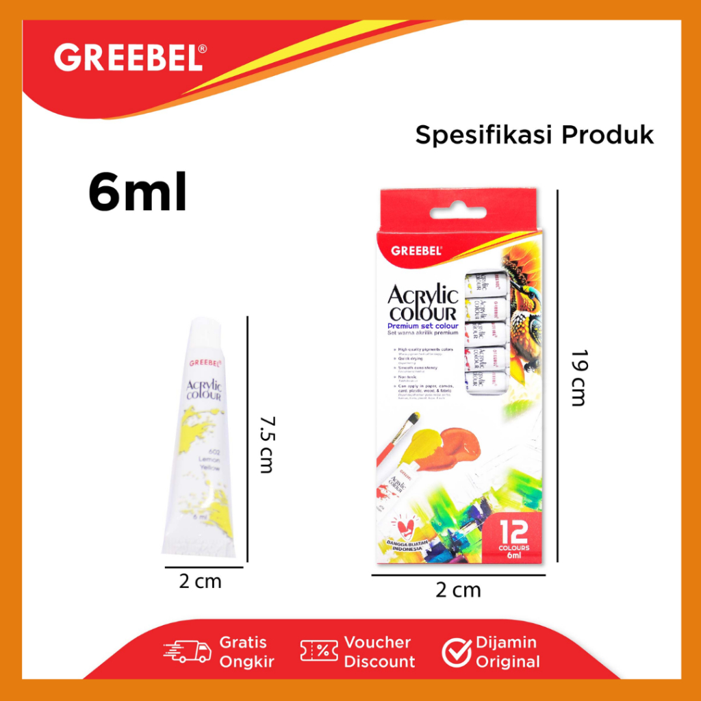 

GREEBEL Cat acrylic 12 warna 6ml