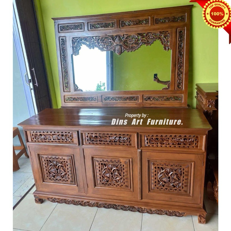 Bufet Cermin Palembang - Bufet Palembang Ukir Jati 150cm
