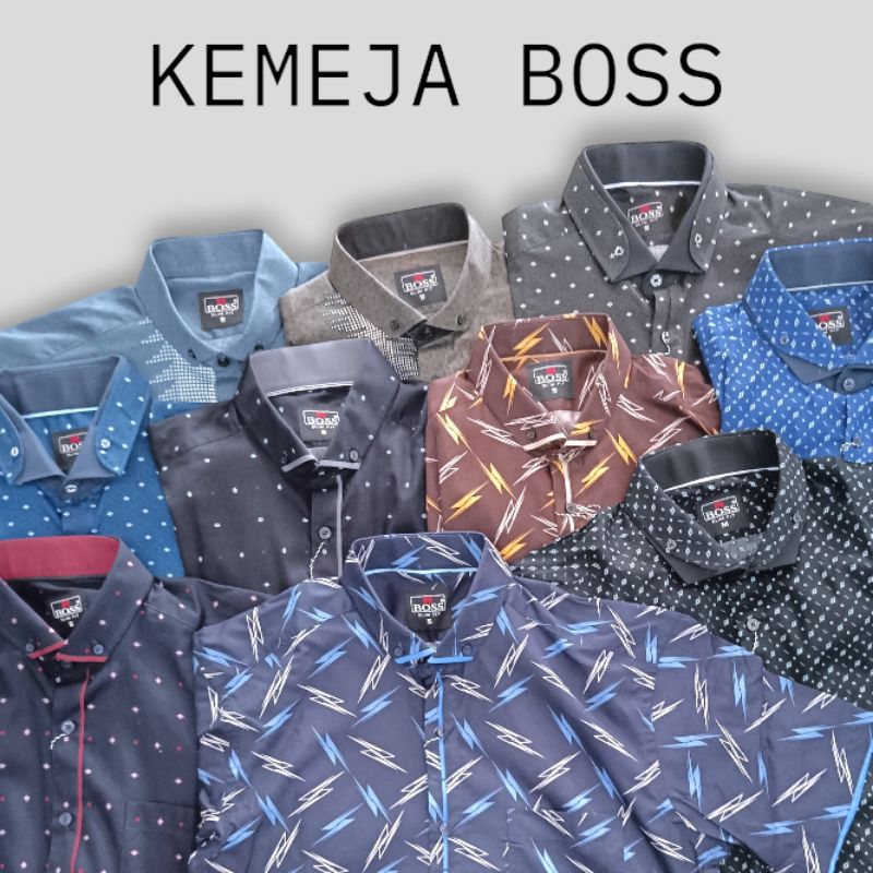 kemeja motif lengan pendek original BOSS
