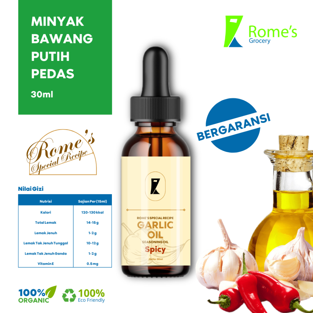 

Minyak Bawang Putih Pedas/Garlic Essen | 30ml | Rome's Special Recipe | Bergaransi I Rome's Grocery