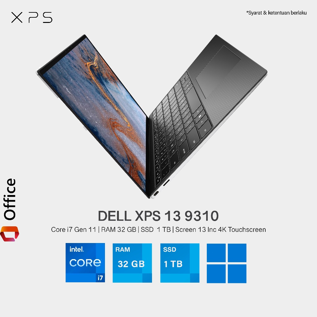 LAPTOP DELL XPS 13 9310 Cire i7 Gen 11 RAM 32 GB SSD 1 TB Layar 13 inc 4K Touchscreen