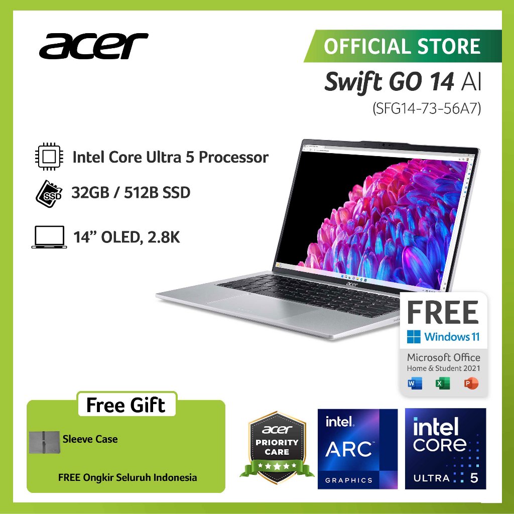 (BISA COD TANGERANG DAN JAKARTA) ACER LAPTOP SWIFT GO 14 WITH AI SFG14-73-56A7 14" OLED INTEL CORE U