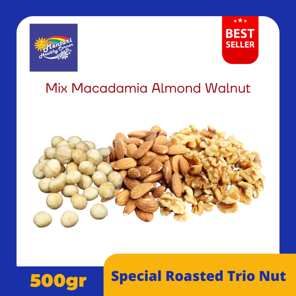 

Special Roasted Trio Nut 500gr / Mix Macadamia Almond Walnut Panggang 500gram