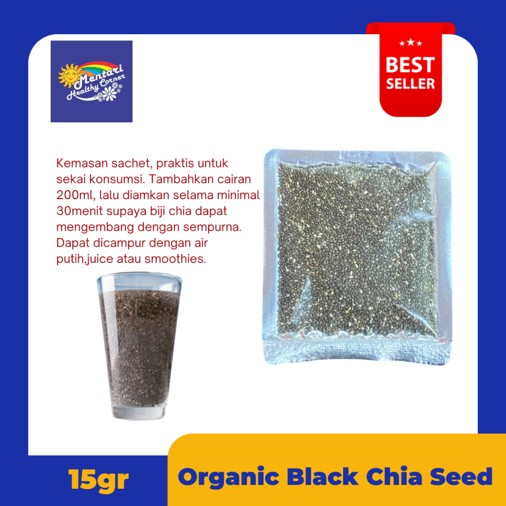 

Organic Black Chia Seed Peru 15gr / Black Chiaseed Organik Peru 15gr ( Kemasan Sachet )