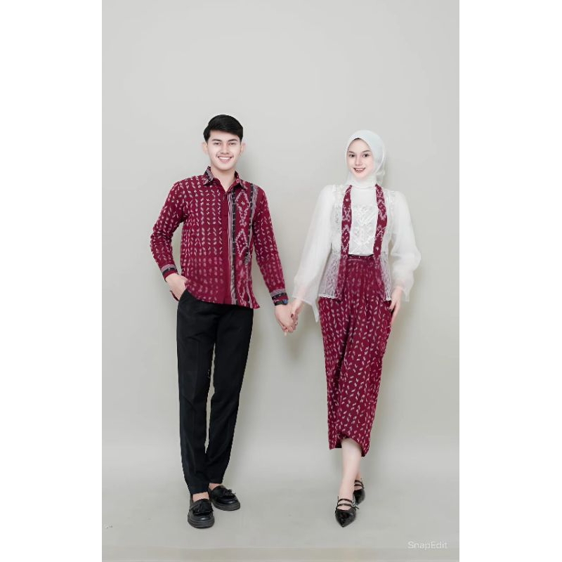 Set Couple Puspa Rosse Baju Couple Kondangan Kemeja pria full tenun set dress tradisional kebaya , k
