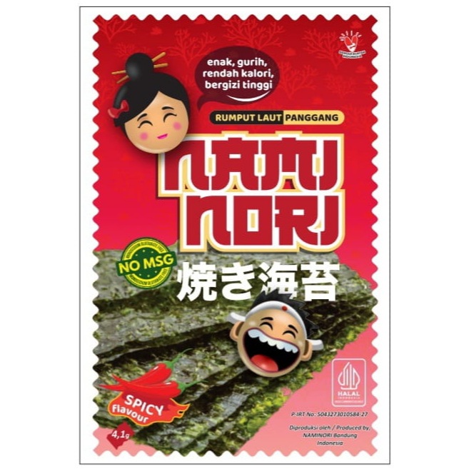 

NAMINORI Cemilan Rumput Laut / Seaweed / Nori Panggang rasa SPICY (1 Sachet)