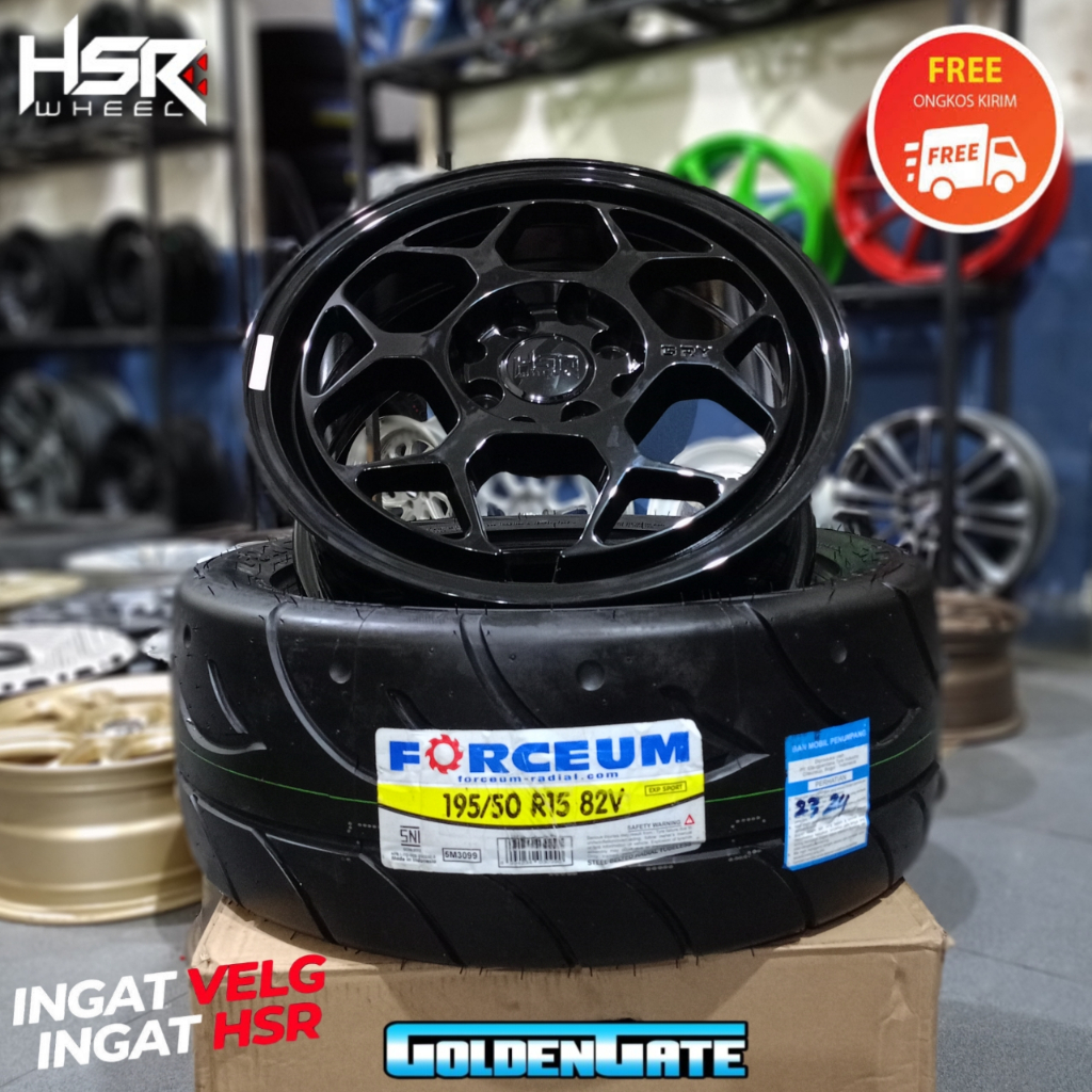 Paketan velg ban r15 hsr gry lebar 6,5 et42 hitam glossy + ban 195/50 r15 forceum exp sport