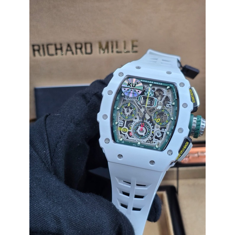 jam tangan pria terbaru jam tangan pria swiss RM011-03 Chronograph GMT Ceramic Dial Watch Sapphire M