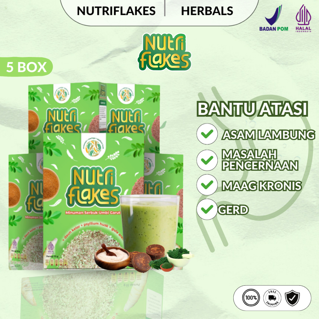 

Nutriflakes Sereal Oatmeal Umbi Garut Obat Diet Nutriflek Asam Lambung Maag dan Gerd 5 Box