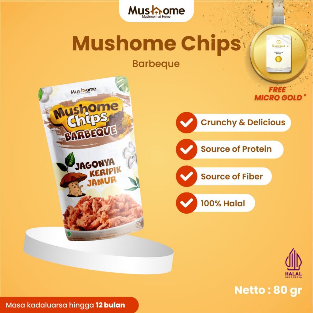 

Keripik Jamur Rasa Barbeque - Mushome Chips - Kaya Serat & Sumber Protein