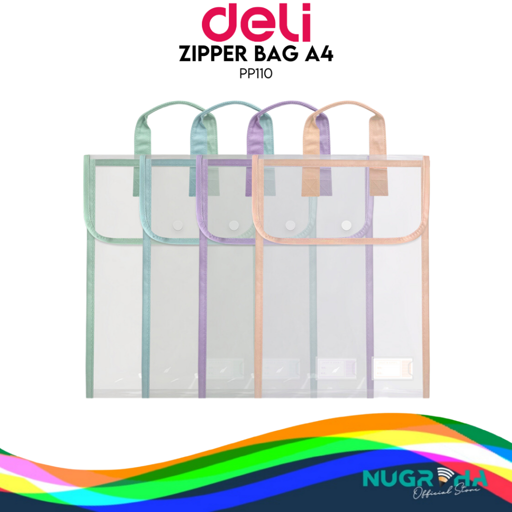 

Tas Kancing Multifungsi Deli PP110 Document Bag PVC Transparan A4 w/ Handle