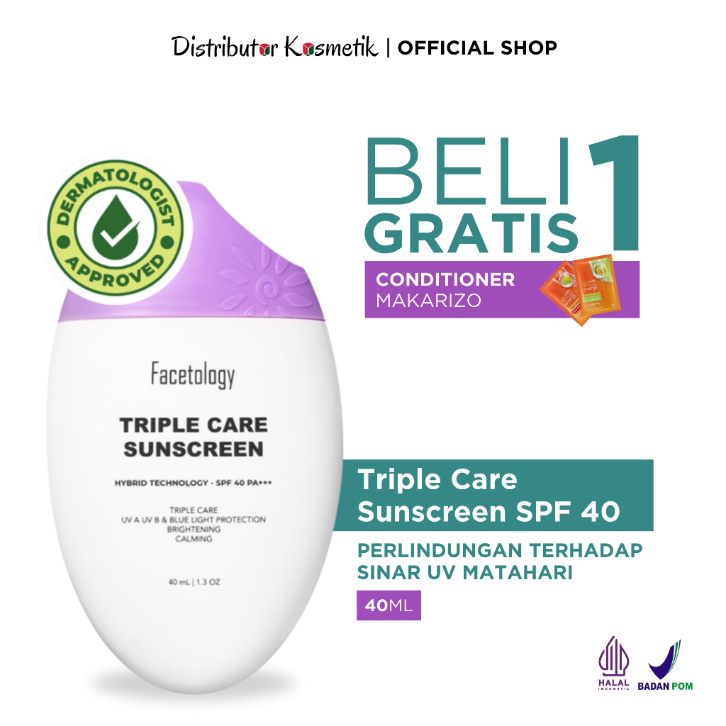 [ FREE ONGKIR ] Facetology Triple Care Sunscreen SPF 40+ PA+++ - Sanscreen Pelembab Wajah Original B