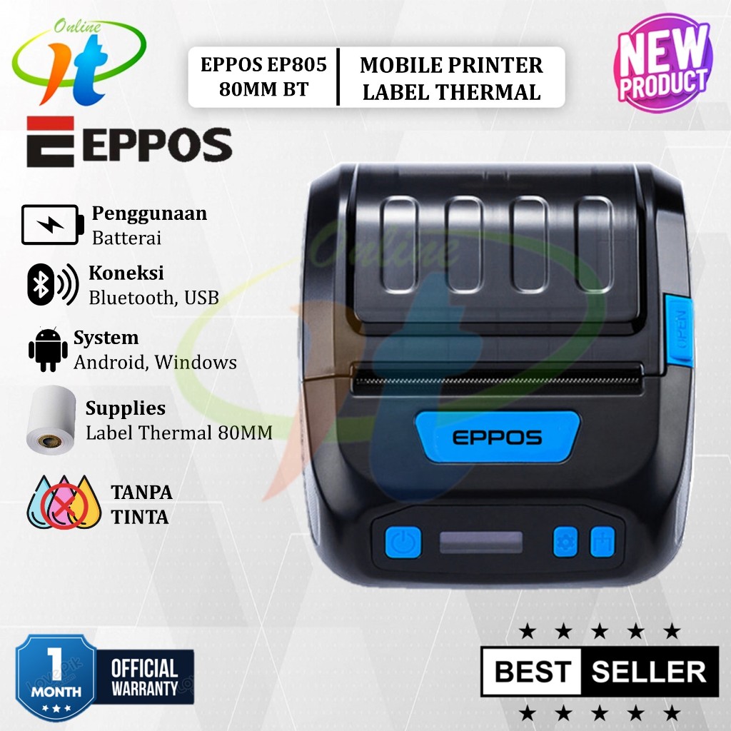 Eppos EP805 Printer Bluetooth Label Thermal 80mm RPP02N Cetak Struk Resi Label Harga EP-805 EP 805