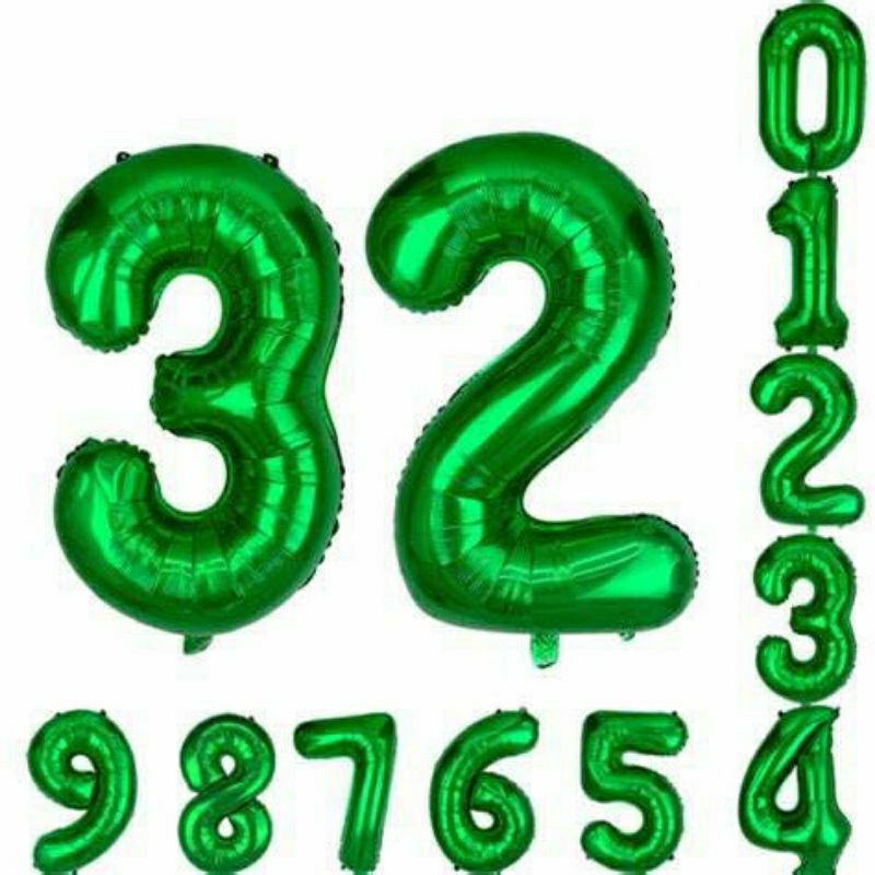Balon foil angka 40cm 40 cm warna hijau tua 16 inch 16inch ini kecil mini dark green huruf alphabet 