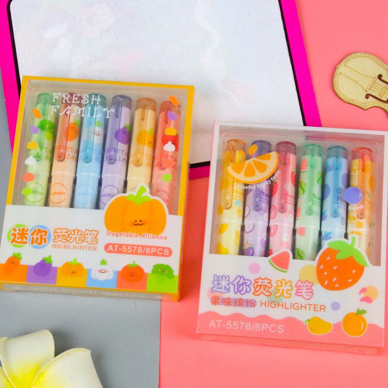 

✨ Sunshine Fancy ✨ Stabilo Set 6 Pcs Motif Veggie & Fruit Warna Warni / Highlighter Rainbow Aesthetic