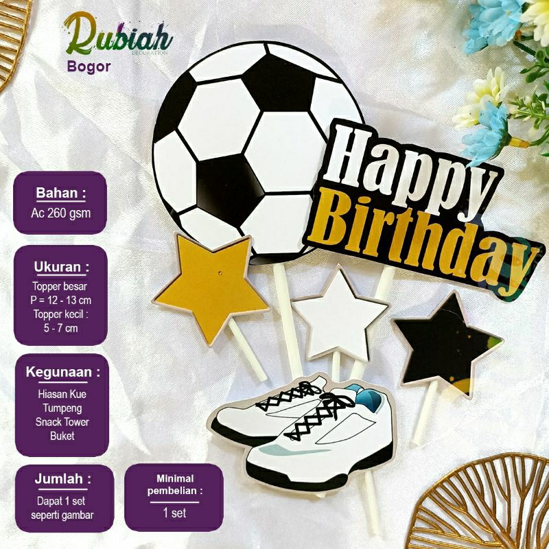 Cake Topper Karakter Bola Happy Birthday 1 set / Hiasan Tusukan Kue Tart Ulang Tahun Anak sepak bola